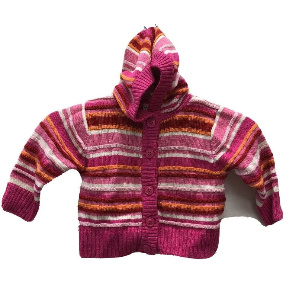 BT Kids Multicolor Striped Girls Button Up Hooded